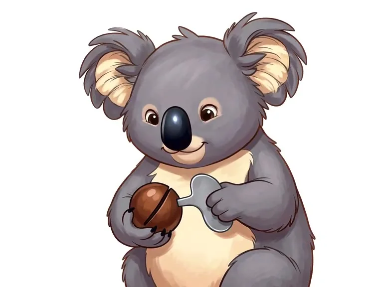 The OGA koala sliding a nut key into the cut in a macadamia shell