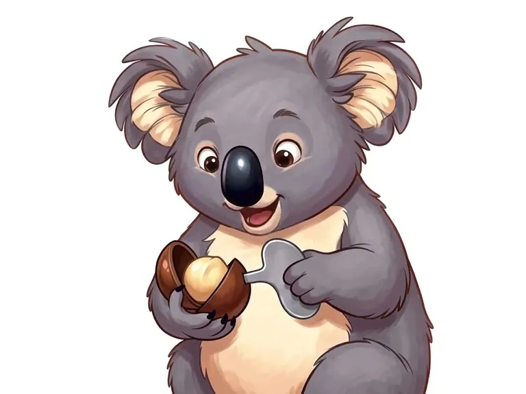 The koala twisting the key as the shell opens